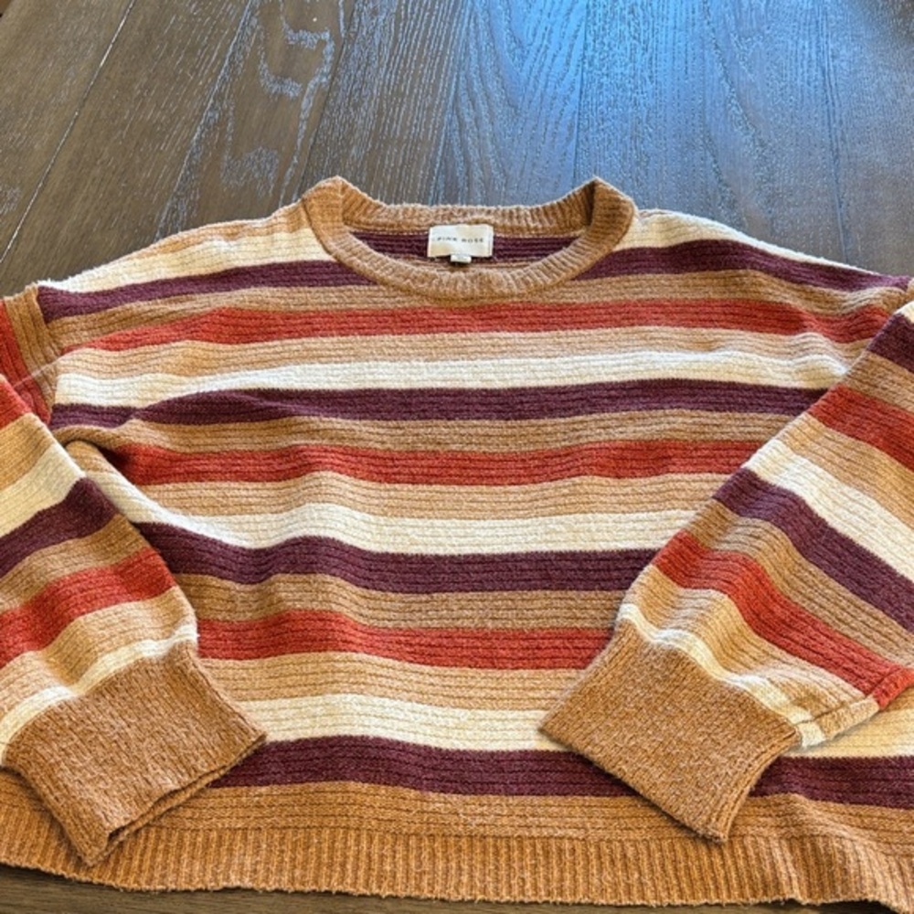 Pink Rose Multicolor Striped long sleeve ribbed hem Sweater size Large